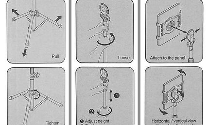 universal tablet stand, height adjustable 68-144cm, with 360° spring loaded clamping system