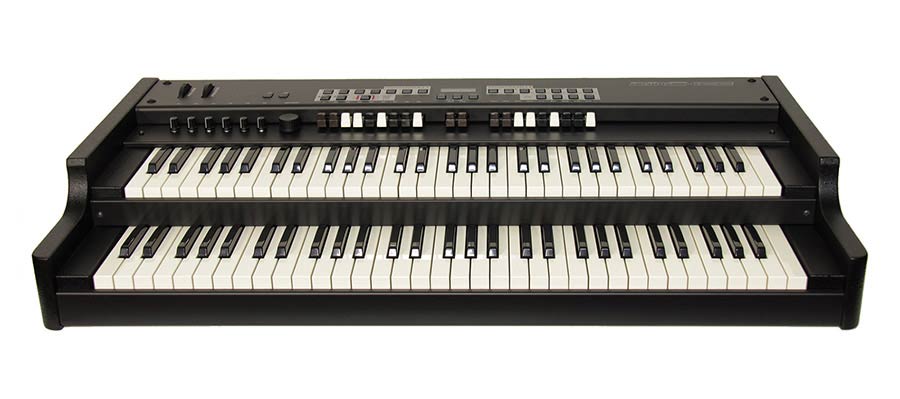 dual manual midi controller, 2x 61 waterfall keys, 20 drawbars, 6 pots, fully programmable