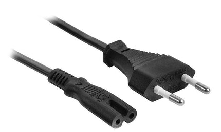 power cable, black, 2 x 0,75mm2, euro to IEC-320-C7, 2 meter