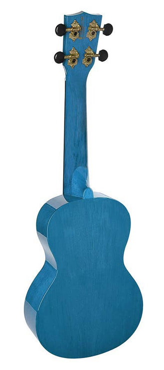 concert ukulele, transparent blue, with bag