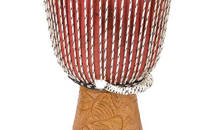 medium djembé Senegal, teak wood, goat skin head, nylon string, (approximately) 29x54cm