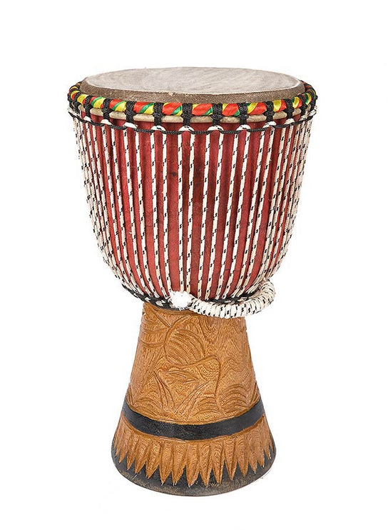 medium djembé Senegal, teak wood, goat skin head, nylon string, (approximately) 29x54cm