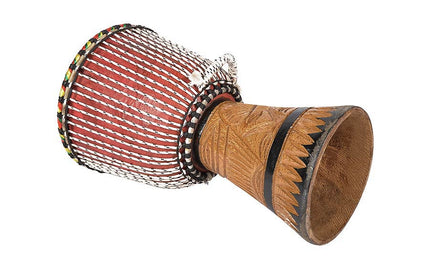 medium djembé Senegal, teak wood, goat skin head, nylon string, (approximately) 29x54cm