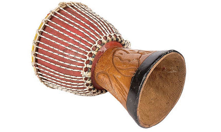 small djembé Senegal, teak wood, goat skin head, nylon string, (approximately) 23x40cm