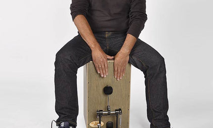 cajon pedal, beater with cable connected remote pedal