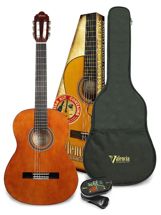 Valencia - VC104K - Classic Guitar Kit: Full Scale Guitar With Bag And Clip Tuner