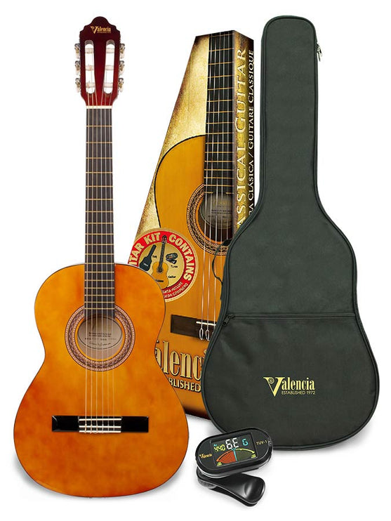 Valencia - VC103K - Classic Guitar Kit: Guitar 3/4 Size With Bag And Clip Tuner