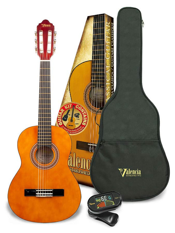 Valencia - VC102K - Classic Guitar Kit: Guitar 1/2 Size With Bag And Clip Tuner
