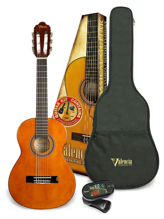 Valencia - VC101K - Classic Guitar Kit: Guitar 1/4 Size With Bag And Clip Tuner