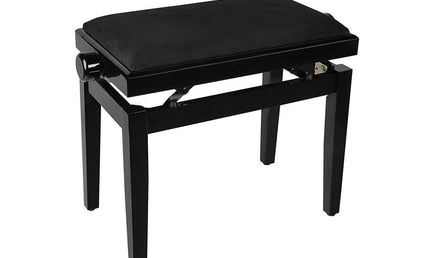 piano bench with adjustable seat (55,5x32,5x48-56cm), glossy black with black velvet seat