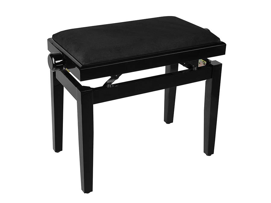 piano bench with adjustable seat (55,5x32,5x48-56cm), glossy black with black velvet seat