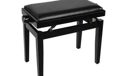 piano bench with adjustable seat (55,5x32,5x48-56cm), glossy black with black vinyl seat