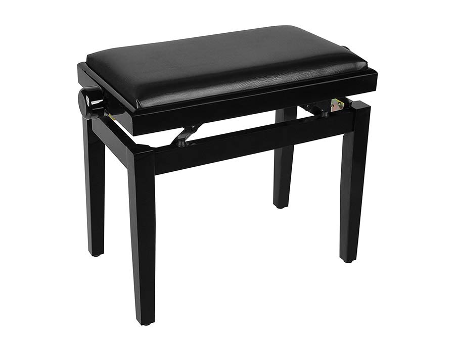 piano bench with adjustable seat (55,5x32,5x48-56cm), glossy black with black vinyl seat