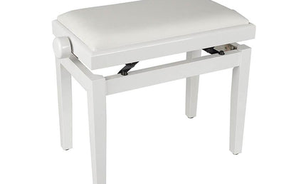 piano bench with adjustable seat (55,5x32,5x48-56cm), glossy white with white velvet seat