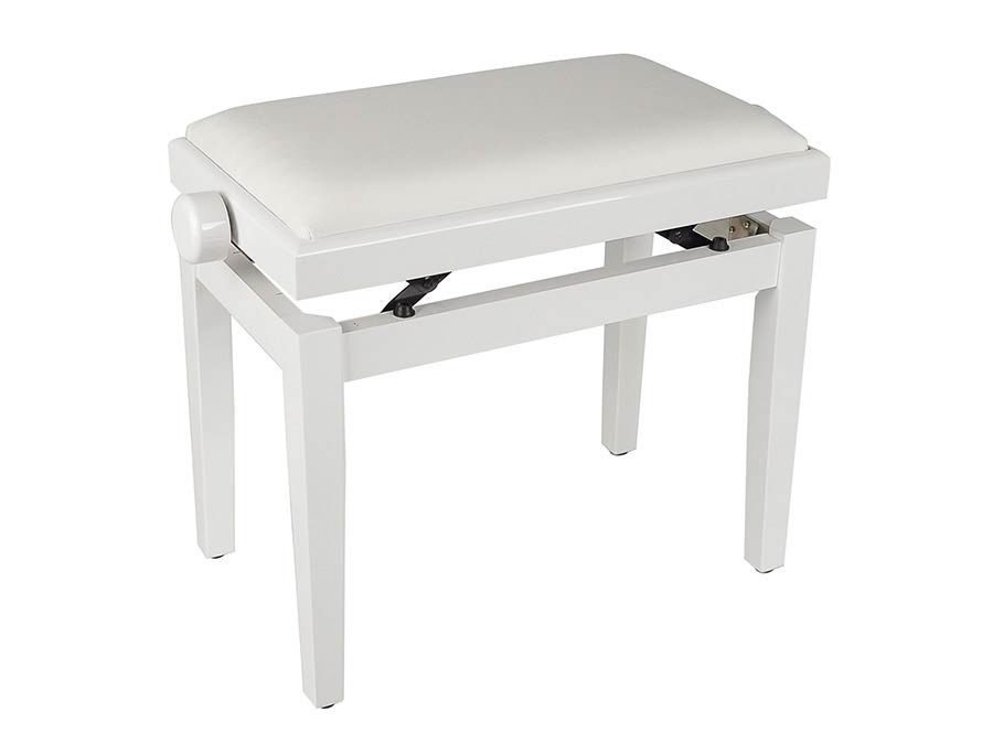 piano bench with adjustable seat (55,5x32,5x48-56cm), glossy white with white velvet seat