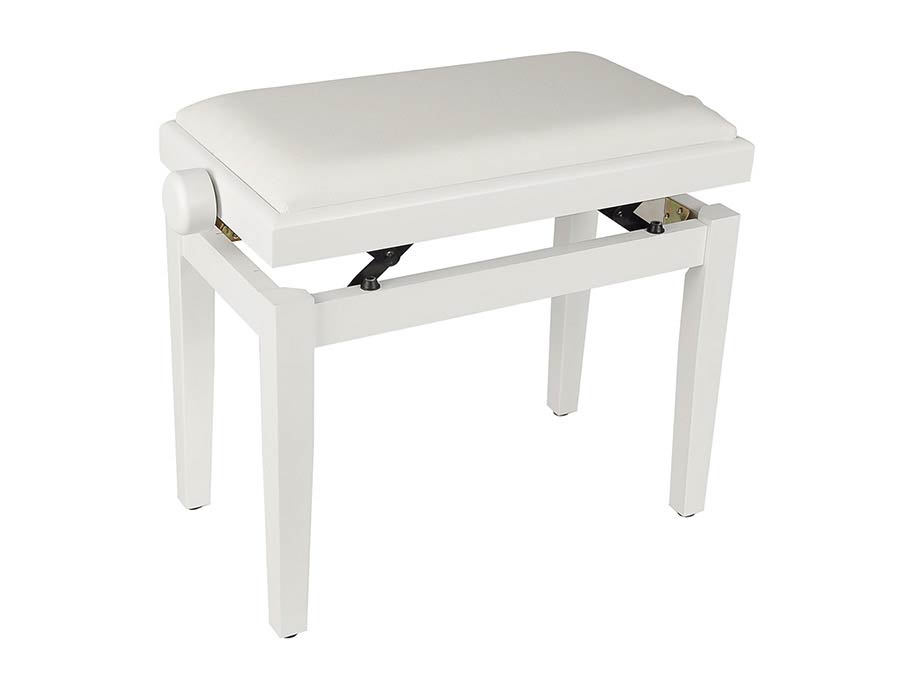 piano bench with adjustable seat (55,5x32,5x48-56cm), satin white with white velvet seat