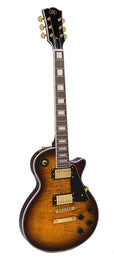 LP Custom style electric guitar, mahagony body, quilted maple top, set neck, tobacco sunburst