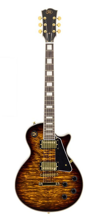 LP Custom style electric guitar, mahagony body, quilted maple top, set neck, tobacco sunburst