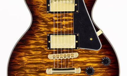 LP Custom style electric guitar, mahagony body, quilted maple top, set neck, tobacco sunburst