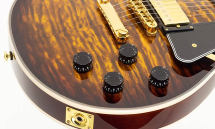 LP Custom style electric guitar, mahagony body, quilted maple top, set neck, tobacco sunburst