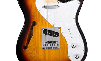 ASH Series thinline Teaser style electric guitar, American swamp ash, maple fb, 3 tone sunburst