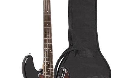 J-style electric bass guitar, black, with gig bag