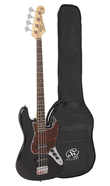 J-style electric bass guitar, black, with gig bag