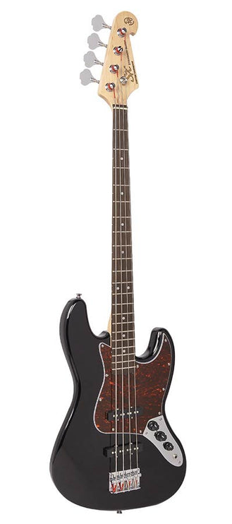 J-style electric bass guitar, black, with gig bag