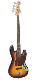 J-style electric bass guitar, 3 tone sunburst, with gig bag