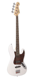 J-style electric bass guitar, white, with gig bag