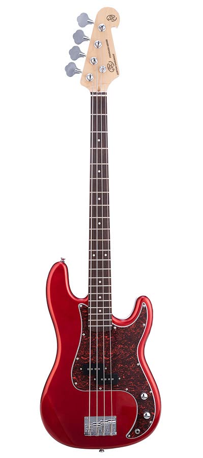 SX BD2/CAR P-Style elektrische basgitaar met tas – candy apple red