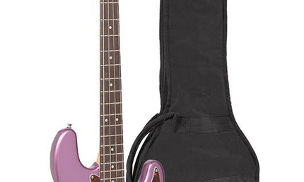 P-style electric bass guitar, midnight purple, with gig bag