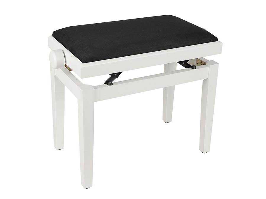 Boston - PB1/3520 - Piano Bench - Adjustable Seat (55,5x32,5x48-56cm), Satin White With Black Velvet Seat