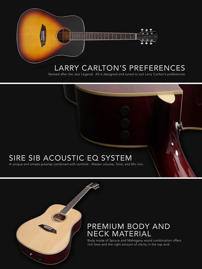 Sire Guitars - A3dsnt - Acoustic Dreadnought Guitar with Sib Electronics – Natural