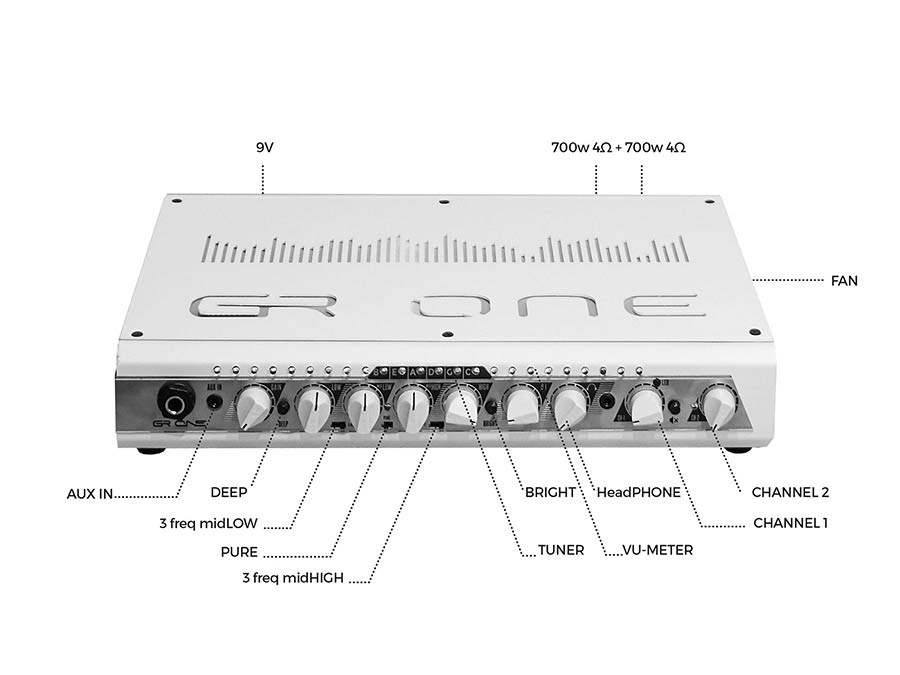 class D bass amplifier, 2x700w 2.85kg, black