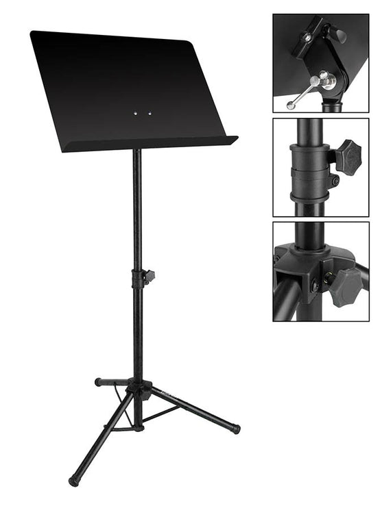 metal music stand, black, solid desk, desk size 48x35cm