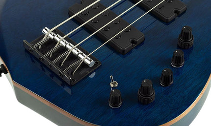 4-string active bass guitar transparent blue