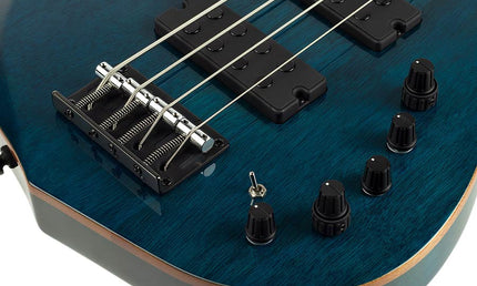 5-string active bass guitar transparent blue