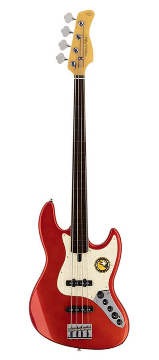 fretless alder 4-string active bass guitar bright metallic red