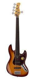 fretless alder 5-string active bass guitar tobacco sunburst