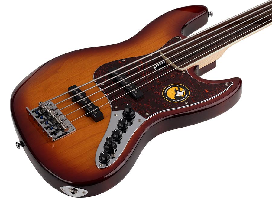 Sire Basses - V7+ A5f/ts - Fretless Alder 5-String Active Bass Guitar – Tobacco Sunburst