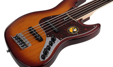 fretless alder 5-string active bass guitar tobacco sunburst