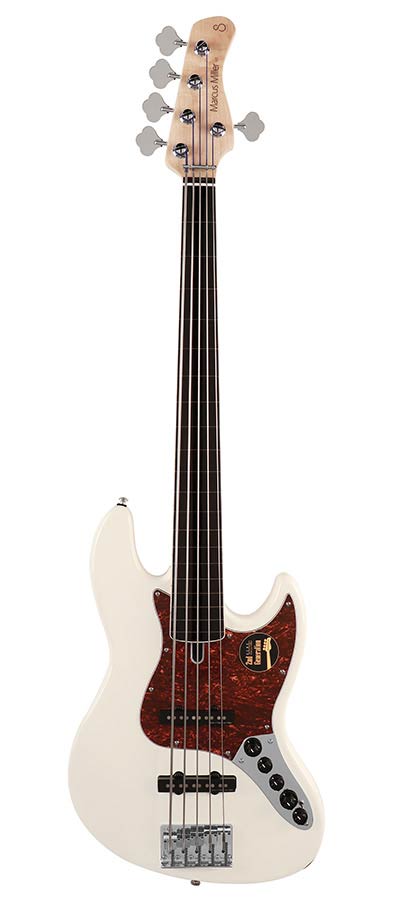 Sire Basses - V7+ A5F/AWH - fretless alder 5-string active bass guitar antique white – Antique White
