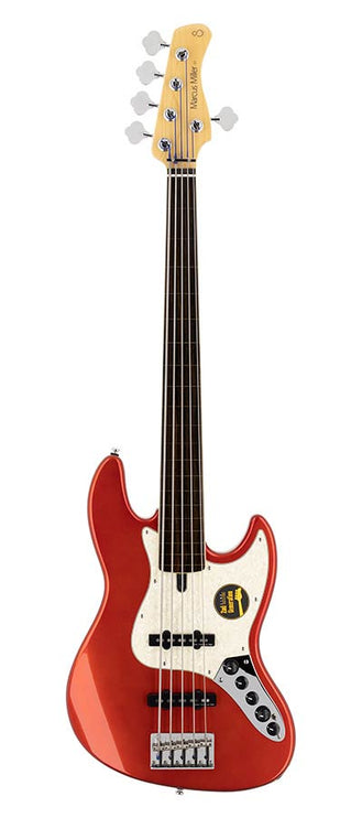 Sire Basses - V7+ A5F/BMR - fretless alder 5-string active bass guitar bright metallic red – Metallic Red