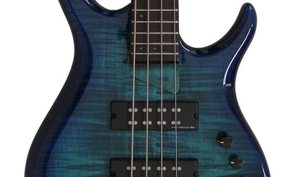 alder + solid maple 4-string bass guitar transparent blue