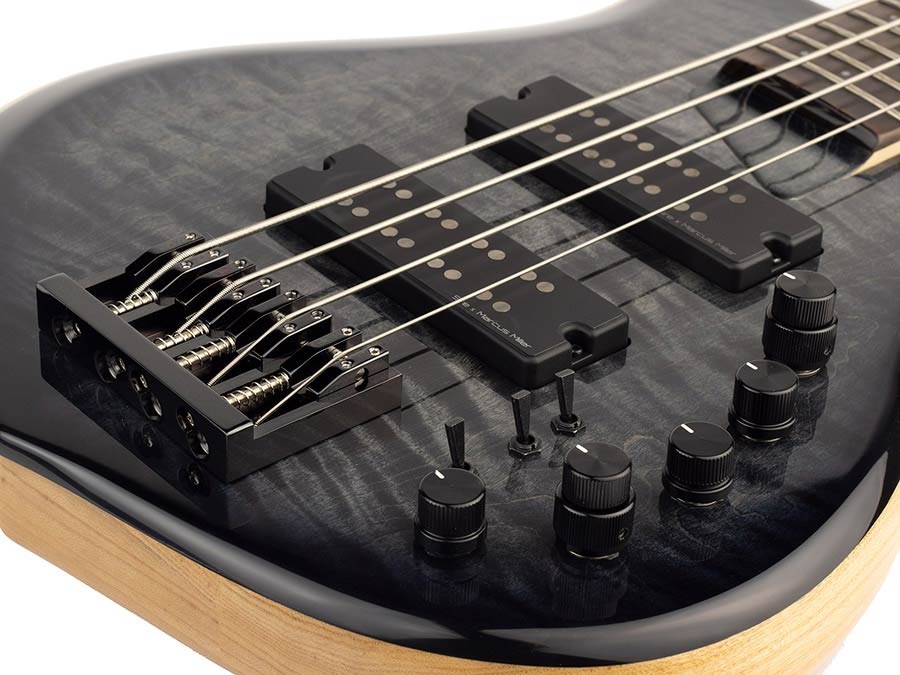 Sire Basses - M7+ S4/tbk - Swamp Ash + Solid Maple 4-String Bass Guitar – Transparent Black