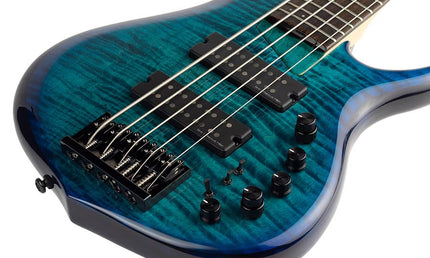 alder + solid maple 5-string bass guitar transparent blue