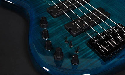 lefty alder + solid maple 4-string bass guitar transparent blue