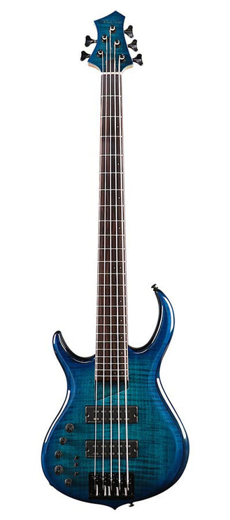 lefty alder + solid maple 5-string bass guitar transparent blue