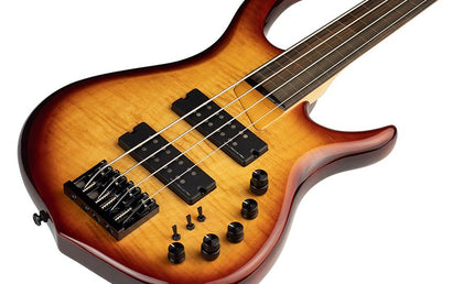 fretless alder + solid maple 4-string bass guitar brown